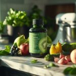 Variété de fruits et légumes frais sur un plan de travail de cuisine